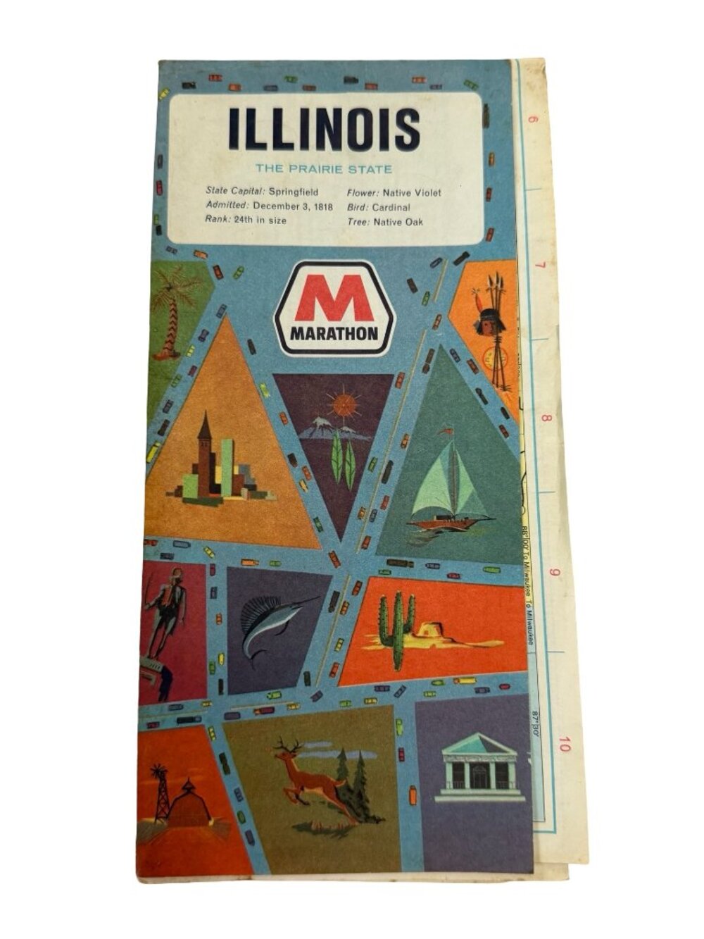 1968 Marathon Illinois Road Map Rand McNally Vintage Gas Station Advertising